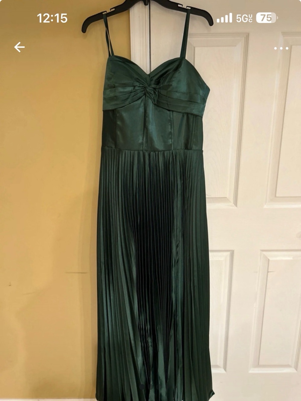 Fashion Nova Dark Emerald Spaghetti-Strap Pleated Midi Dress - Picture 2 of 2